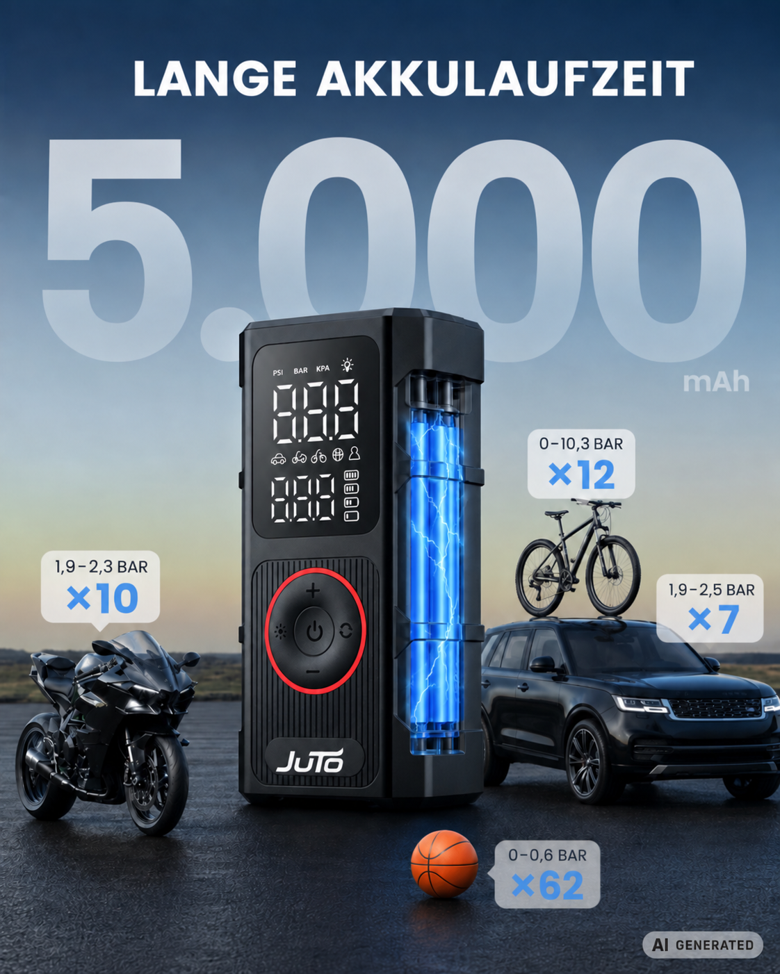 Air Pro X 200 – Kabellose Akku-Luftpumpe für Fahrrad, Auto & Motorrad