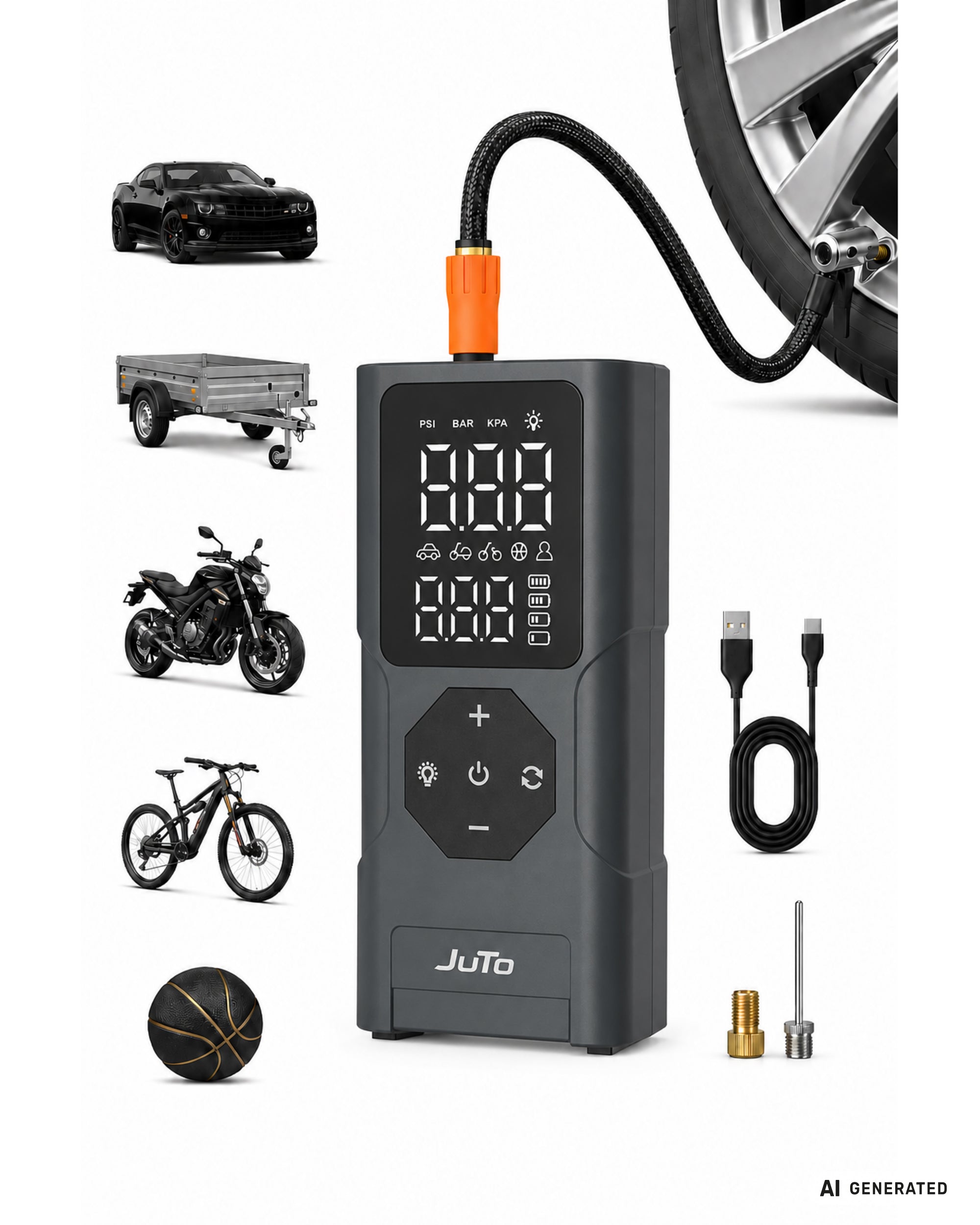 Air Pro X 100 – Elektrische Luftpumpe mit Powerbank | Akku-Pumpe für Fahrrad, Auto & Motorrad
