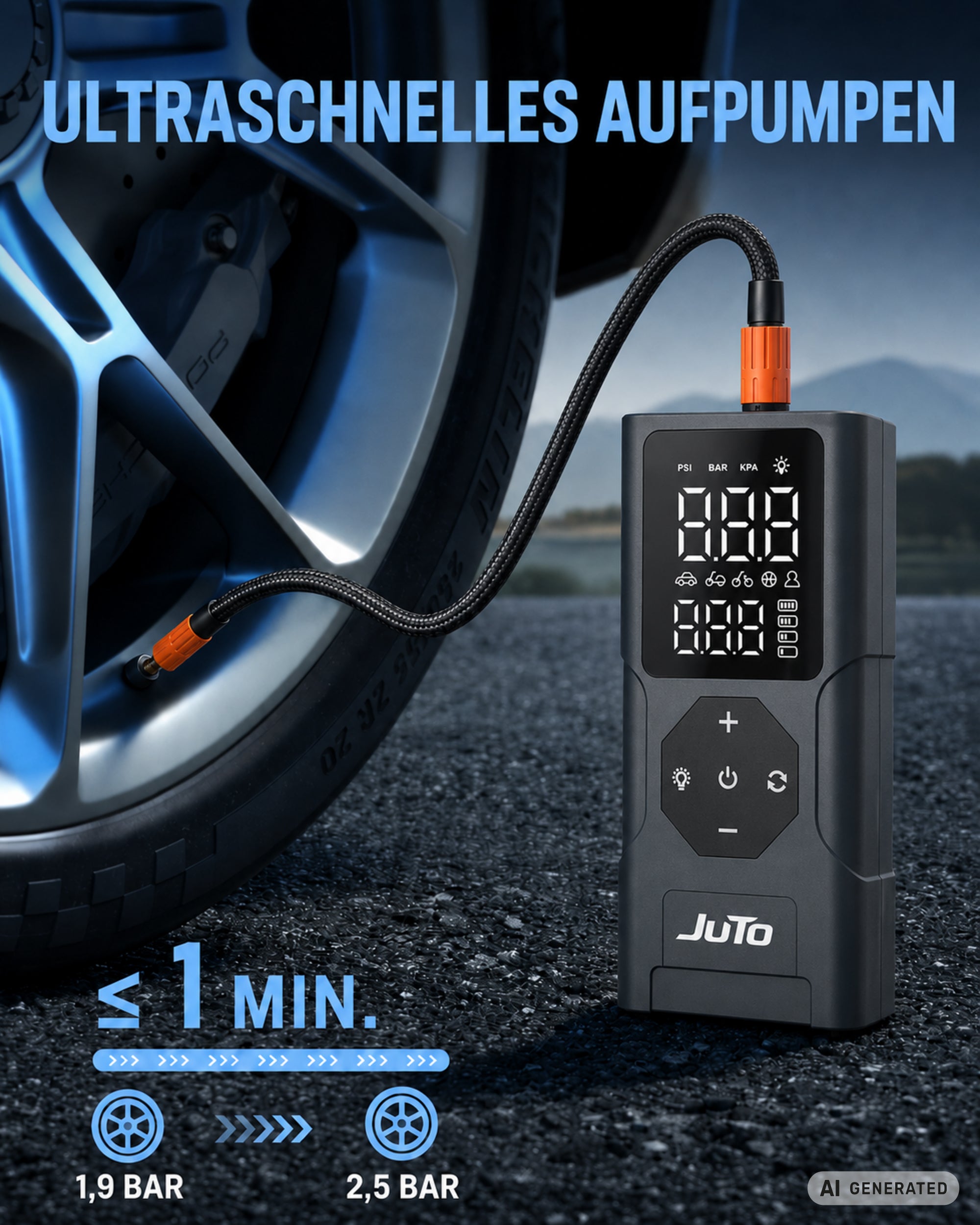 Air Pro X 100 – Elektrische Luftpumpe mit Powerbank | Akku-Pumpe für Fahrrad, Auto & Motorrad
