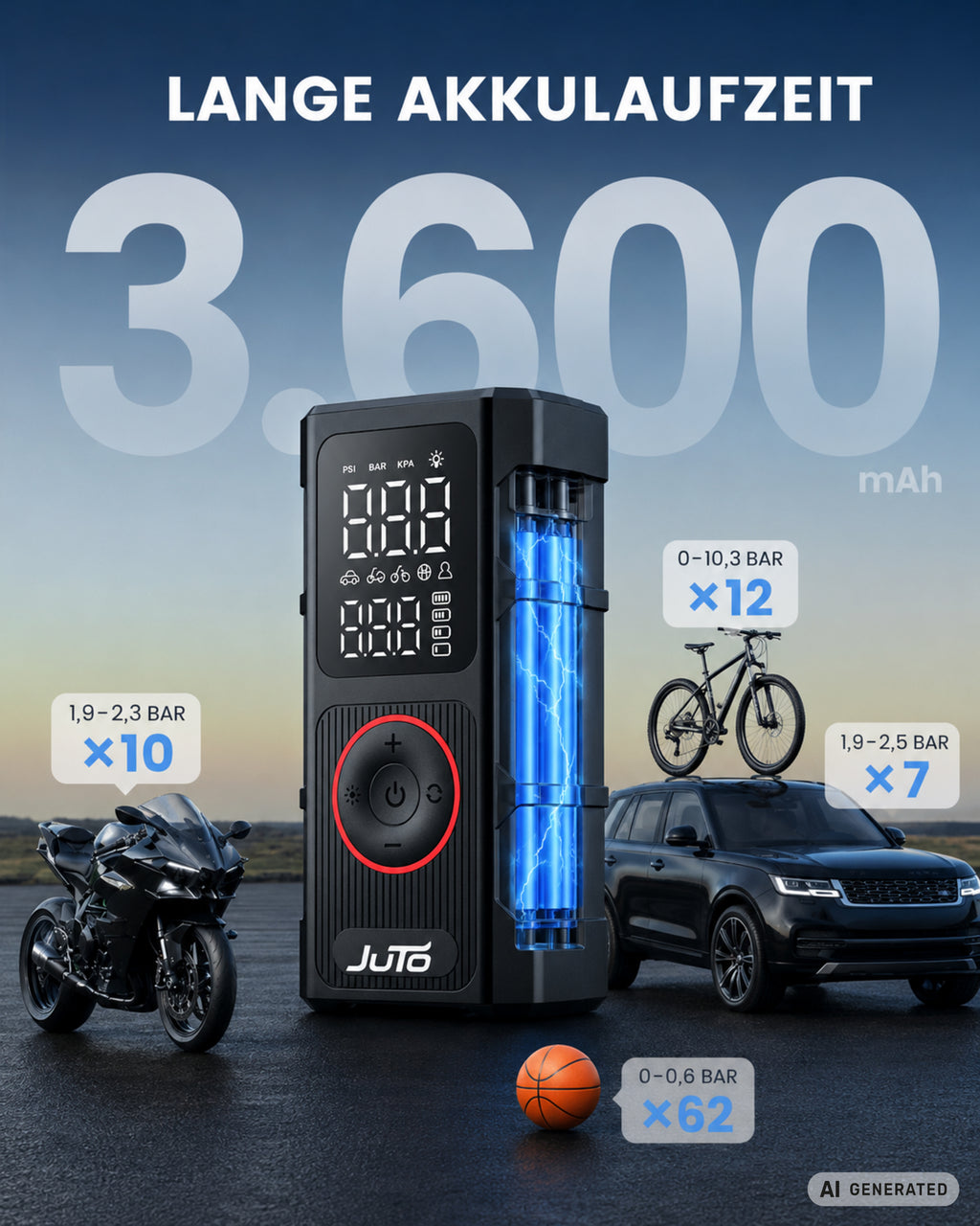 Air Pro X 200 – Kabellose Akku-Luftpumpe für Fahrrad, Auto & Motorrad