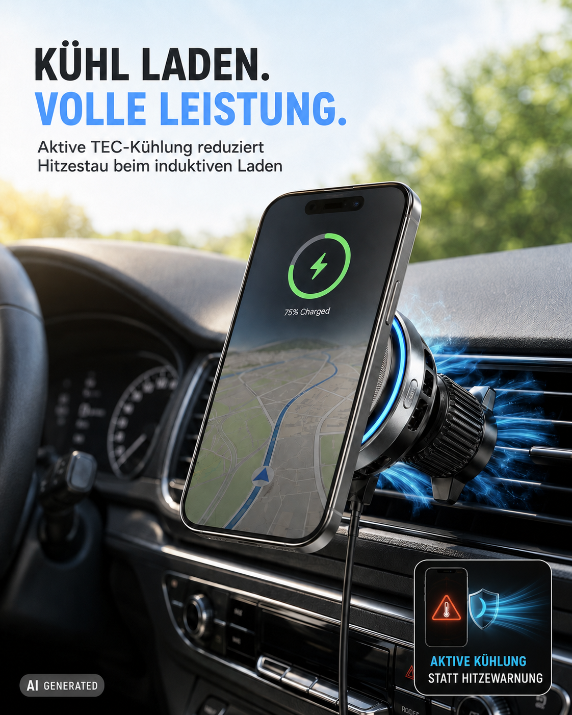 VentMag 25W Qi2.2 – Magnetischer KFZ-Handyhalter mit aktiver Kühlung & Ladefunktion