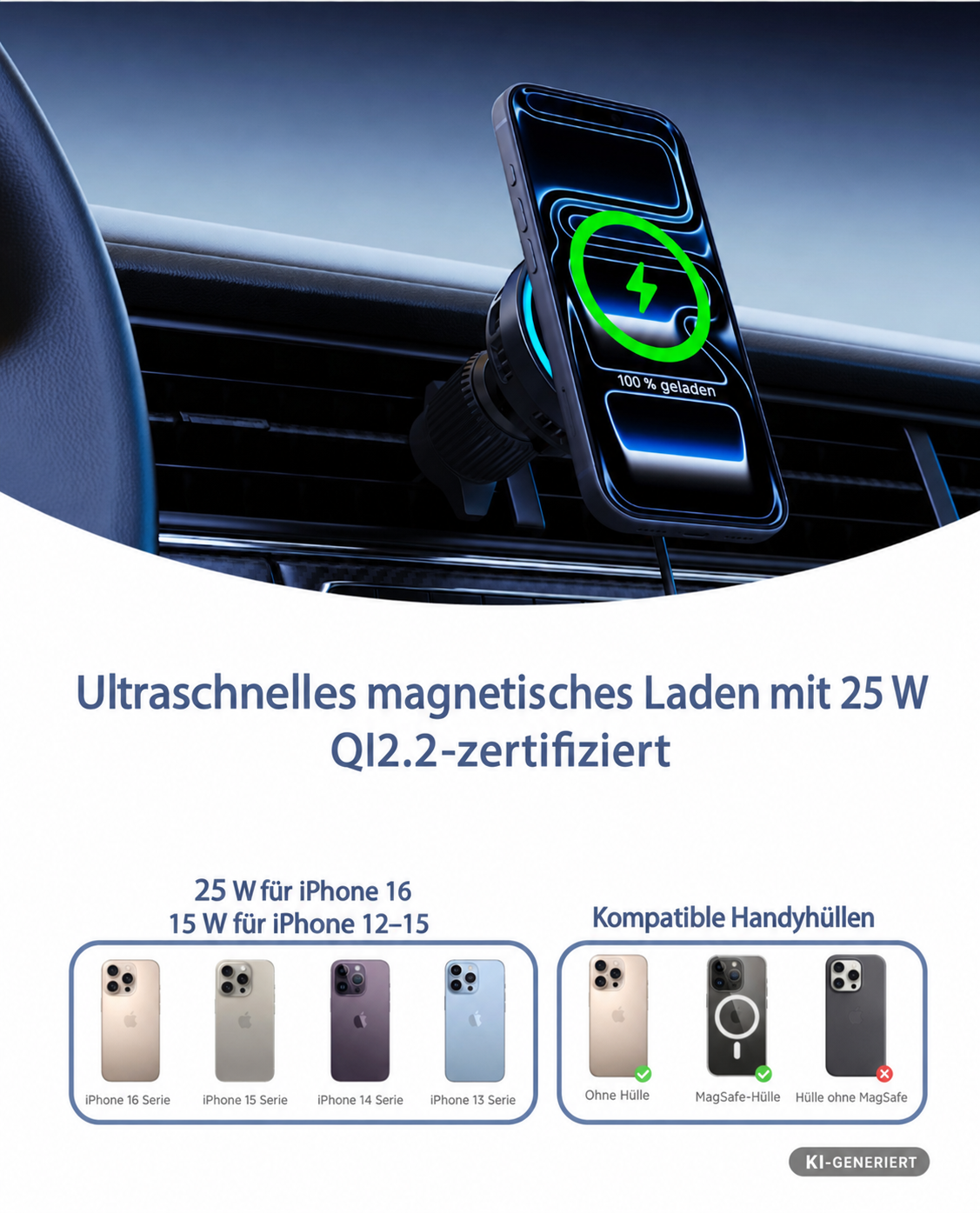 VentMag 25W Qi2.2 – Magnetischer KFZ-Handyhalter mit aktiver Kühlung & Ladefunktion