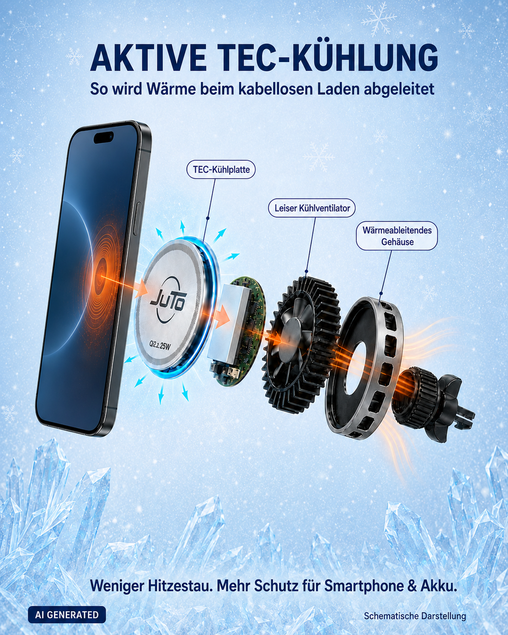 VentMag 25W Qi2.2 – Magnetischer KFZ-Handyhalter mit aktiver Kühlung & Ladefunktion